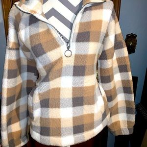 NWT Abercrombie & Fitch Plaid Sherpa Pullover
